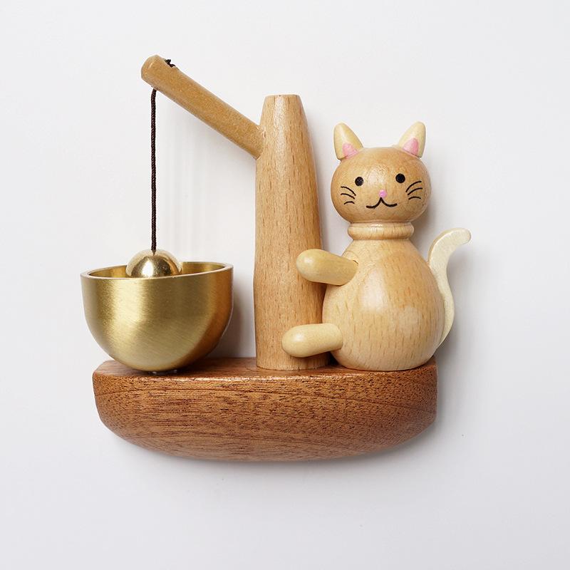 Wind Chime Doorbell-No-Drill Magnetic Door Bell,Brass &Solid Wood Cat Doorbell for Entry Door, Home &Pet Door