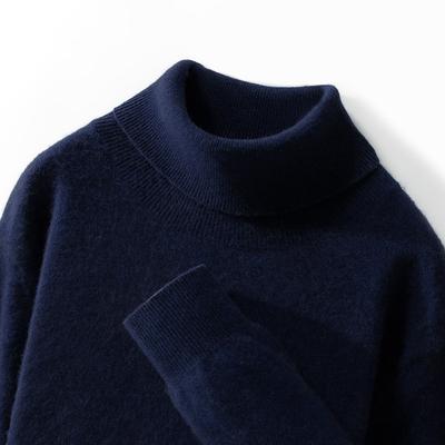 Pull pour homme 100% laine Automne et hiver Chaud Anti-boulochage Pull en laine tricoté Couleur unie Polyvalent Pull à col roulé pour homme