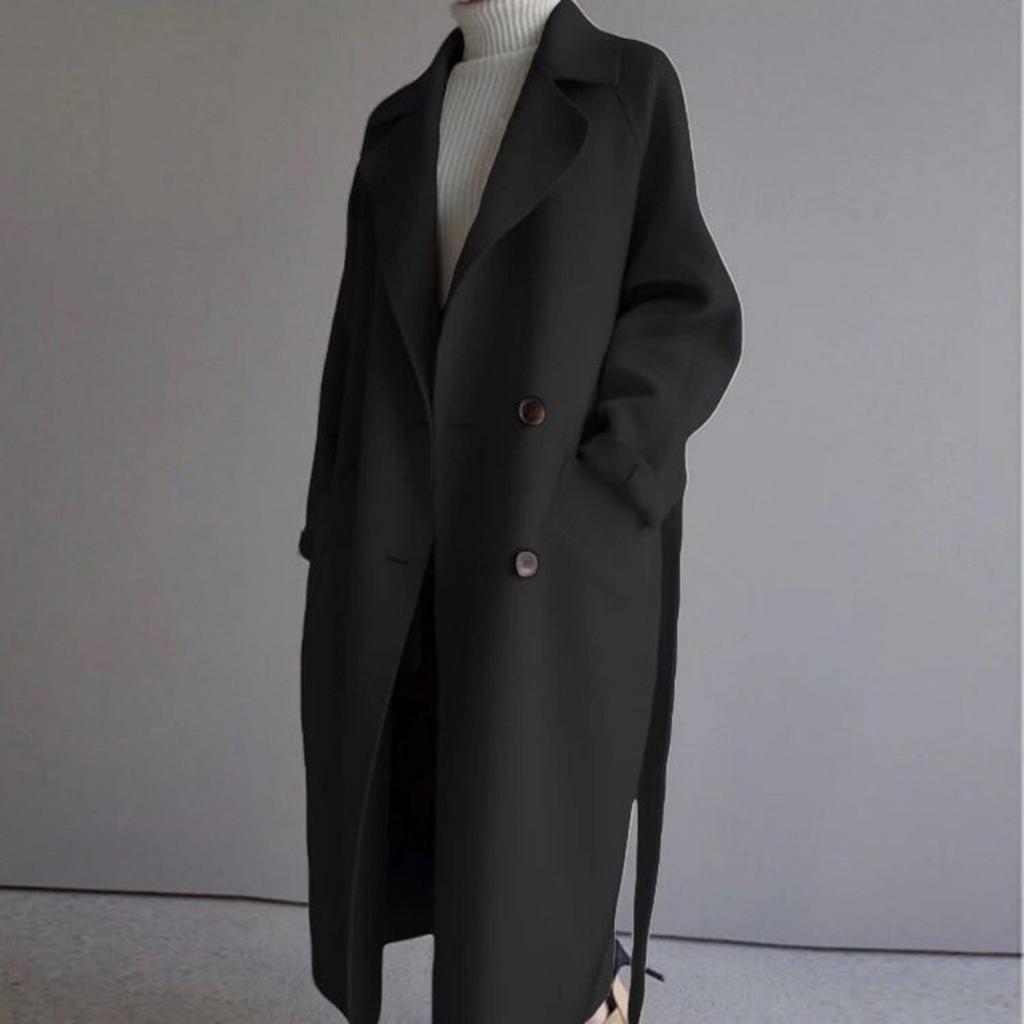 Fashionable Women's Loose Over-the-Knee Belted Wool Coat