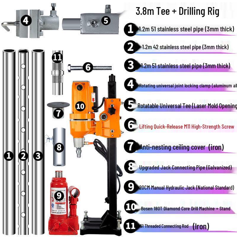 Industrial Diamond Core Drill Machine with Hydraulic Lifting Frame and Universal Stand