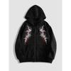 Men's Avant-garde Black Hooded Jacket with Complex Dark Graffiti and Thorn Print - Casual Zipper Cardigan for Autumn and Winter