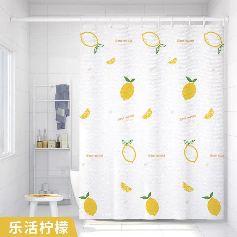 Shower Curtains 200cm Kawaii Fruit Cartoon Printed White Bathroom Curtain for Girl Waterproof with Hooks and Tieback Bath Decor