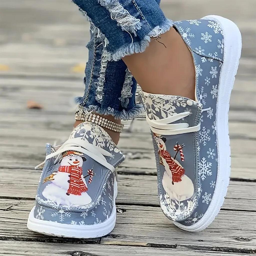 Fashion 2024 New Autumn Baotou Christmas Printed Comfortable Shoes Women Slip On Breathable Flat Canvas Casual Shoes Zapatos De Mujer