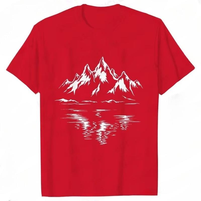 Mountain Print Mens Tshirt Summer Outdoor Comfortable Breathable Shortsleeved Top Outdoor Lovers Men Tshirt