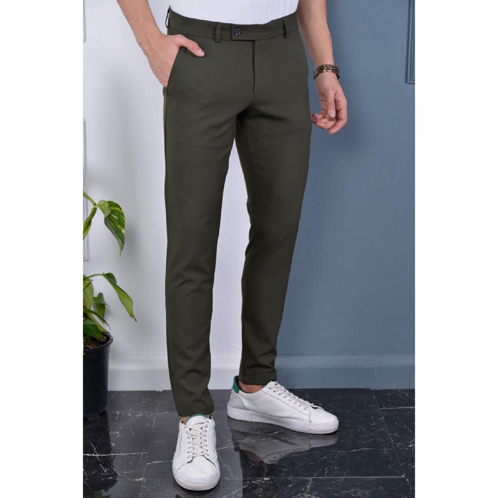 Men's Cream Color Italian Cut Quality Flexible Lycra Ankle Length Fabric Trousers