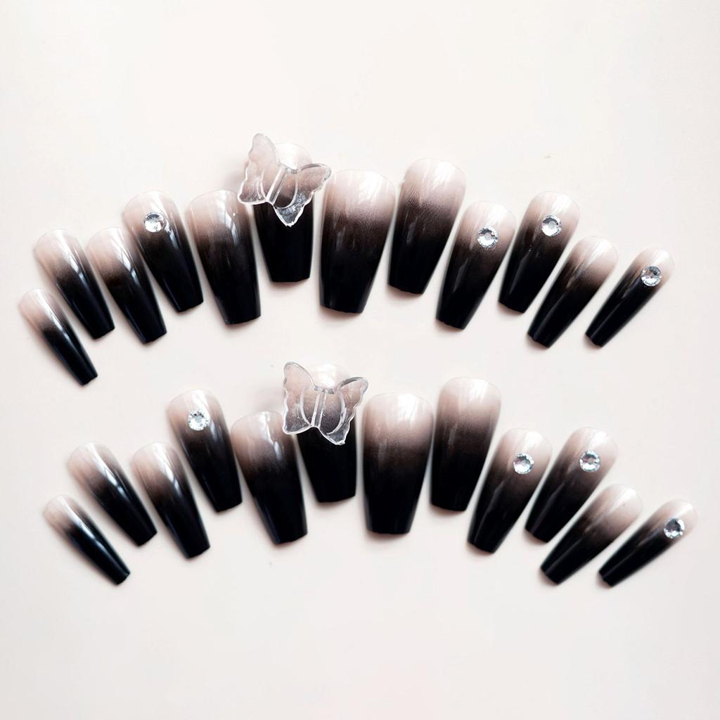 Crystal Butterfly Black Square Fake Nails Non-Toxic Not Hurt to Hands Nails for Professional Nail Specialist