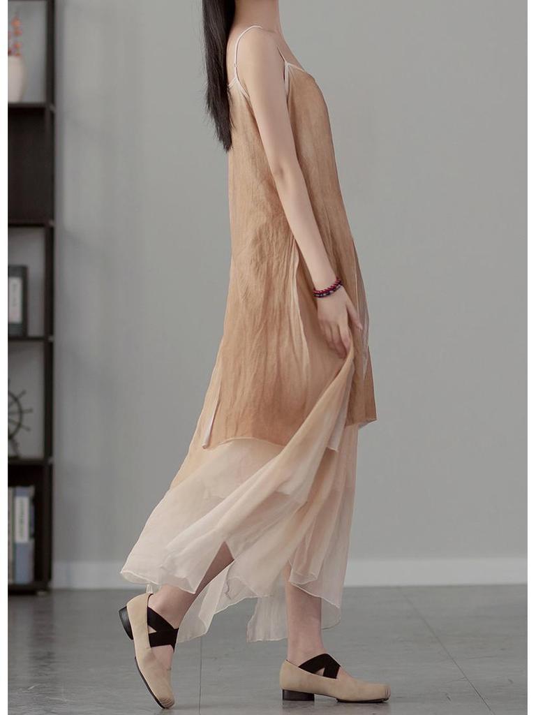 2025 Summer Irregular Hem Spray Paint Strappy Dress for Travel Photography