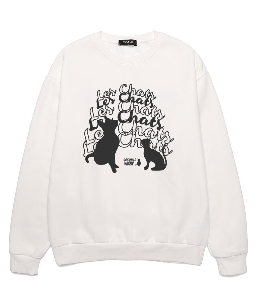 Wissi Cat Chatting Oversized Sweatshirt (Wls013) White (B Type)