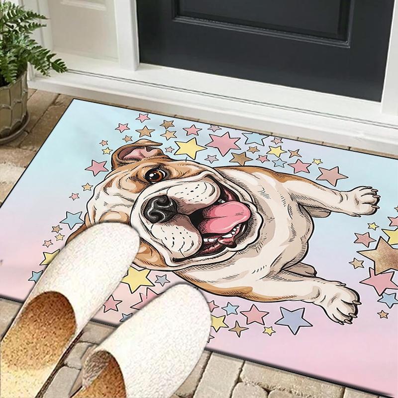 Cartoon Bulldog Stars Office Rug Chair Mat, Entryway Carpet, Suitable for Front Door, Bedroom, Living Room, Desk, Holiday Gift