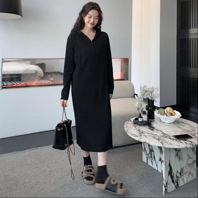 

Вязаное винтажное платье-свитер с капюшоном больших размеров с длинным рукавом для женщин, повседневное, свободное, весеннее, осеннее, зимнее XXXL