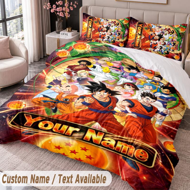 Custom Name Text 3Pcs Bedding Set Dragon Ball Duvet Cover And Two Pillowcases