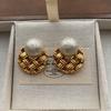Round Braided Pearl Stud Earrings Vintage Textured French Elegant Three-dimensional Earrings