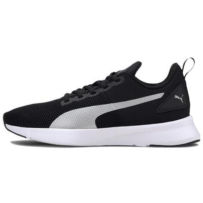 Flyer Round Toe Lace-Up Mesh Fabric Shock Absorbing Non-Slip Lightweight Low-Top Running Shoes Unisex Sneaker Black Silver 192257-25