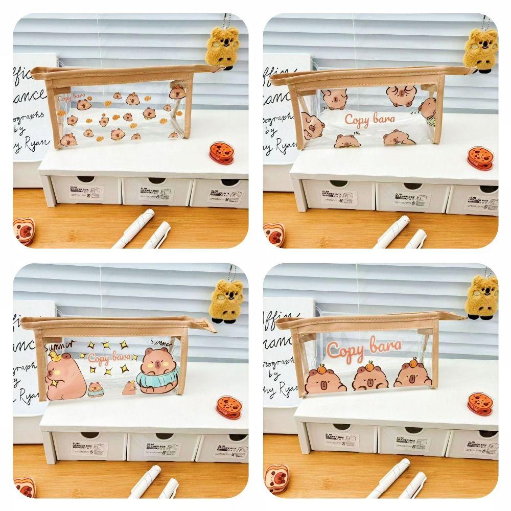 Kawaii Cartoon Pen Bag Aesthetic Stationery Bag Desktop Organizer Capybara Pencil Bag Office