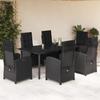 Vidaxl 7-Cz. Garden Furniture Set With Cushions, Black, Poly Rattan