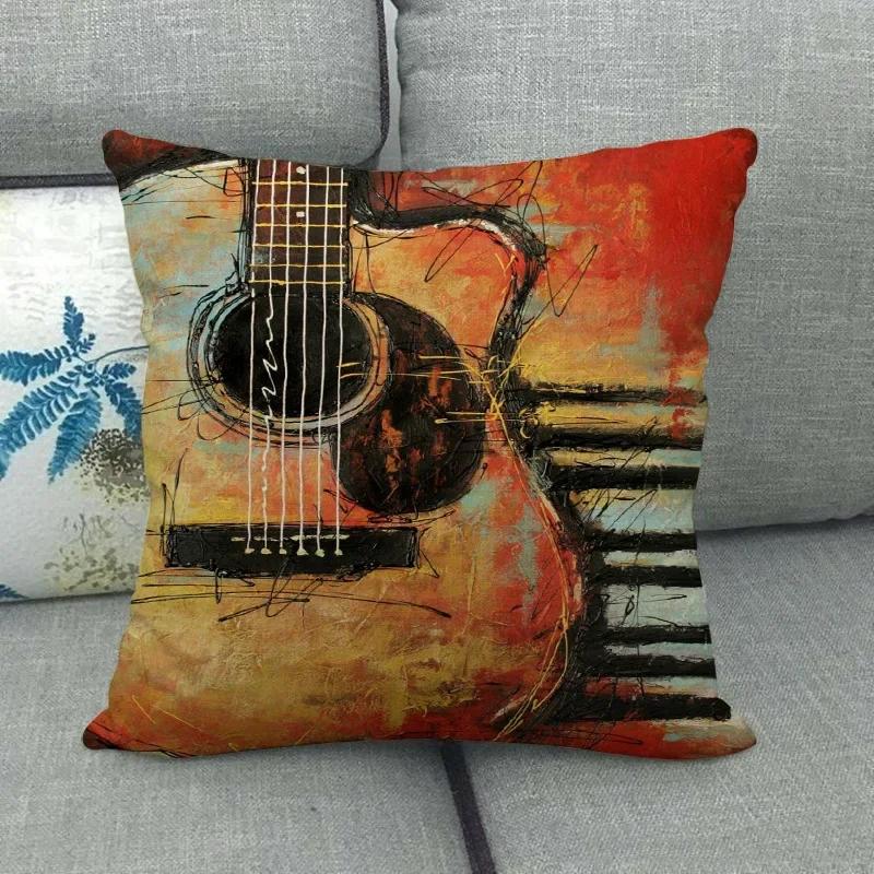Watercolor Guitar Saxophone Pillow Bedroom Decor Luxury Home  Beautiful Musical Instrument Throw Pillowcase