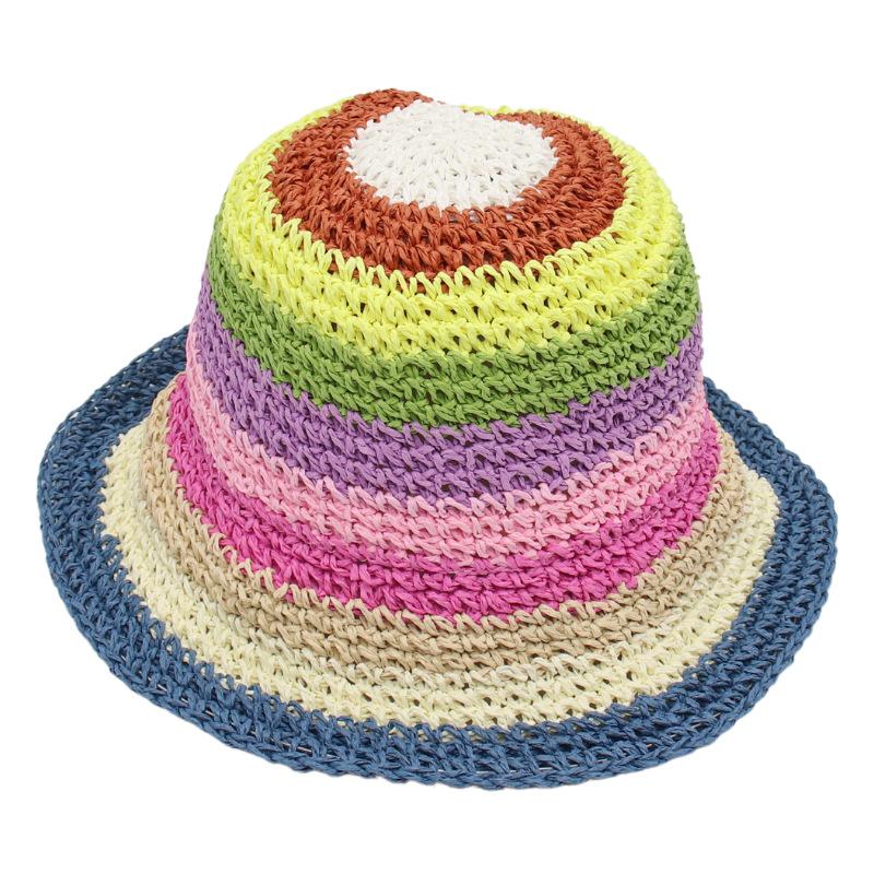 Ethnic Style Holiday Straw Hat Colored Weaving South East Asia Style Ethnic Minority Dance Hippie Foldable Bucket Hat