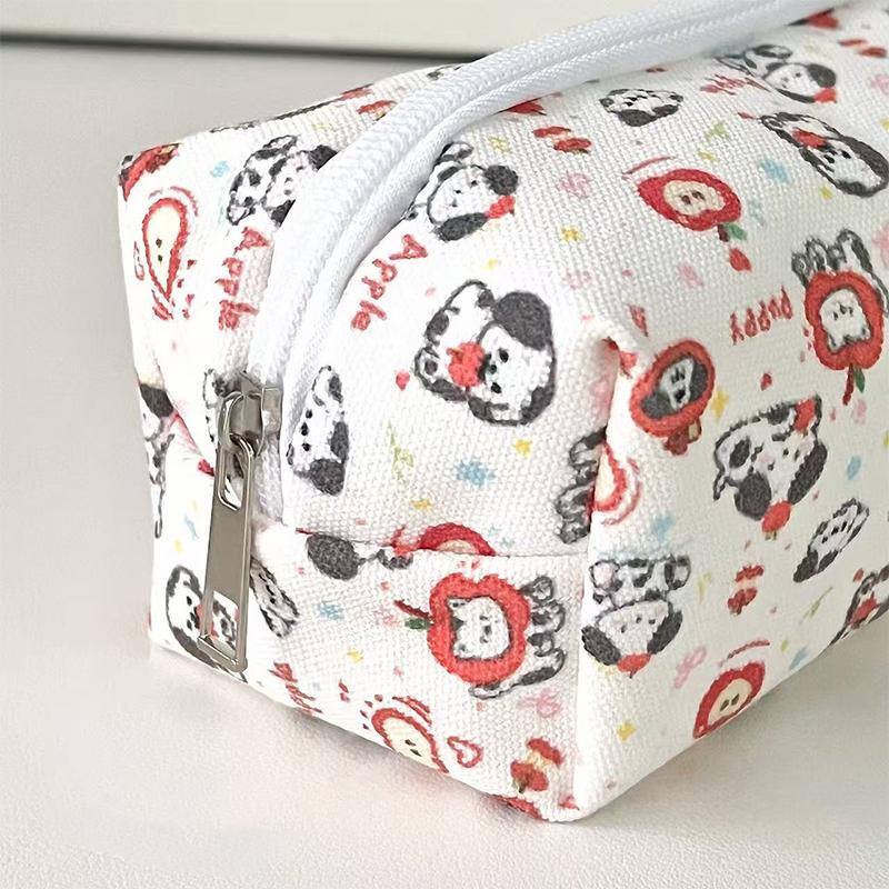 Cartoon Red Apple Puppy Printed Pencil Case Large Capacity Portable Storage Bag Stationery Makeup Bag Gifts