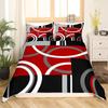 Abstract Geometric Curve Print Duvet Cover Set, Red Black White Modern Bedding Set, Soft Microfiber Quilt Cover With Pillowcases
