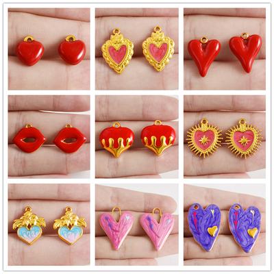2pcs No Fade Real Gold Plated Enamel Heart Charm Stainless Steel Charms For Jewelry Making Love Pendants Halloween Accessories