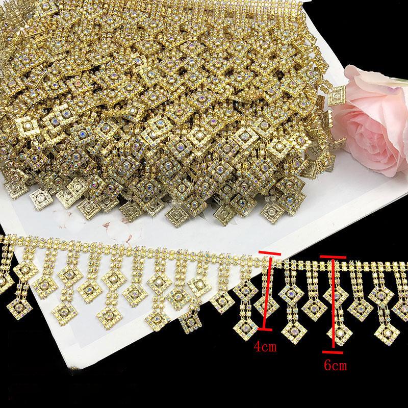 

4.5M Crystal Bead Pendant Fringe Lace Trim Edge Diy Ethnic Style Costume Upholstery Lace Ribbon Rhinestone DIY Sewing Accessory 4.5M