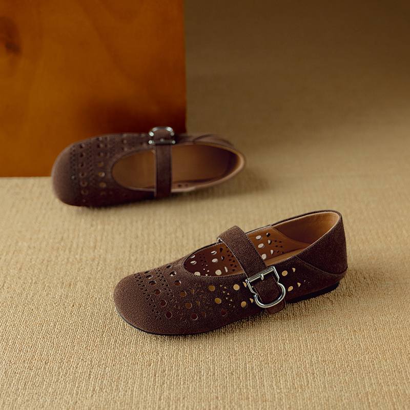 Krazing Pot Cow Suede Nubuck Summer Autumn Breathable Size 40 Low Heels Mary Janes Round Toe Gladiator Shallow flats 35 коричневый 6980₽