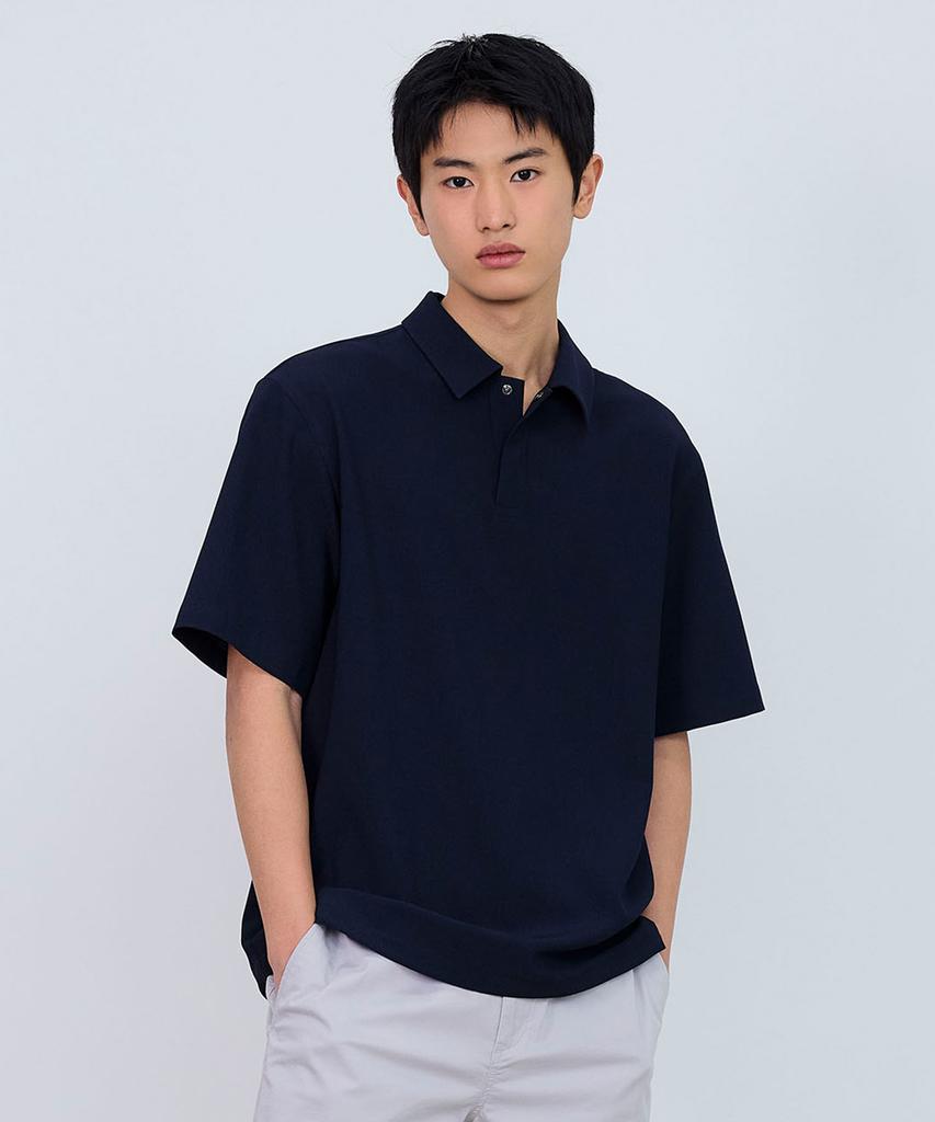 MINDBRIDGE Linen-Like Pullover Semi-Overfit Short Sleeve Shirt