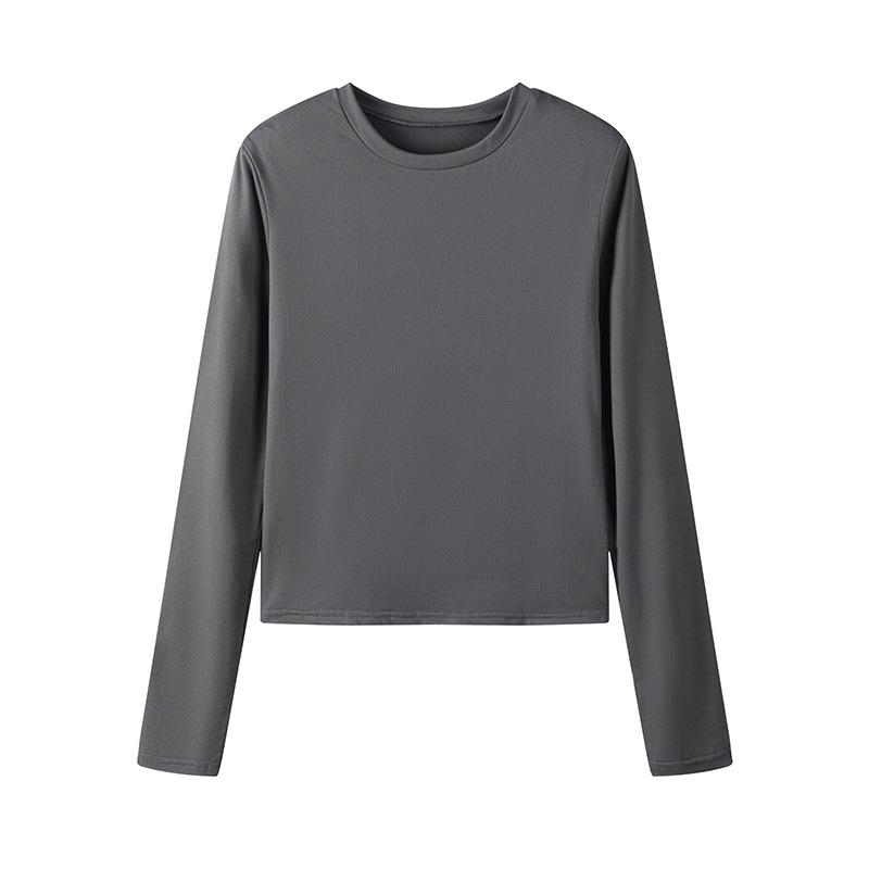 Autumn New Women's T-shirt Solid Color Round Neck Base Shirt Slim Fit Wearing Hands Long Sleeved Top for Women