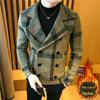 Men's Slim Double-Breasted Plaid Wool Trench Coat – Stylish Korean Suit Collar