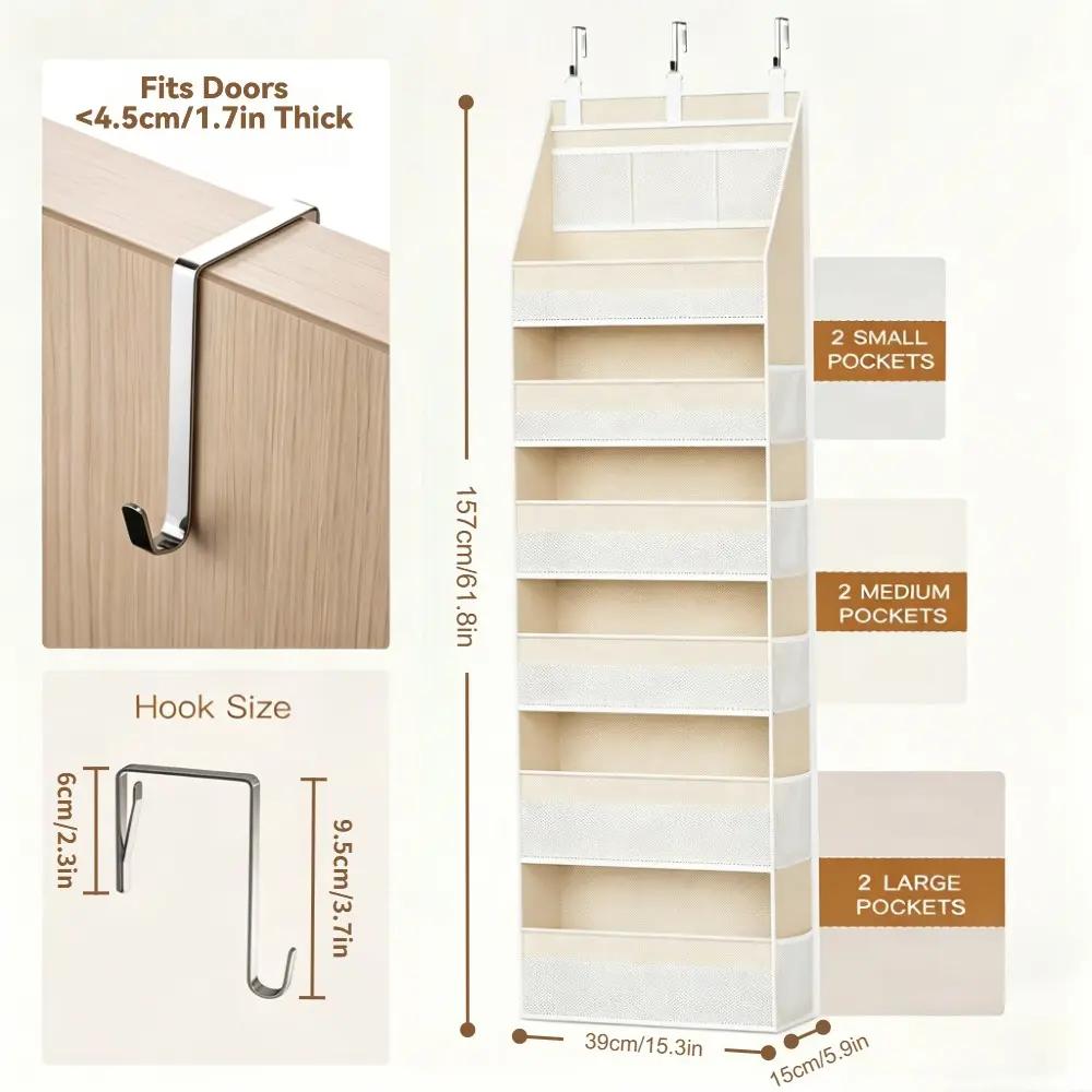 Criusia Over The Door Organizer, 6-Shelf Closet Hanging Storage with 13 Mesh Pockets, Capacity Behind The Door Storage