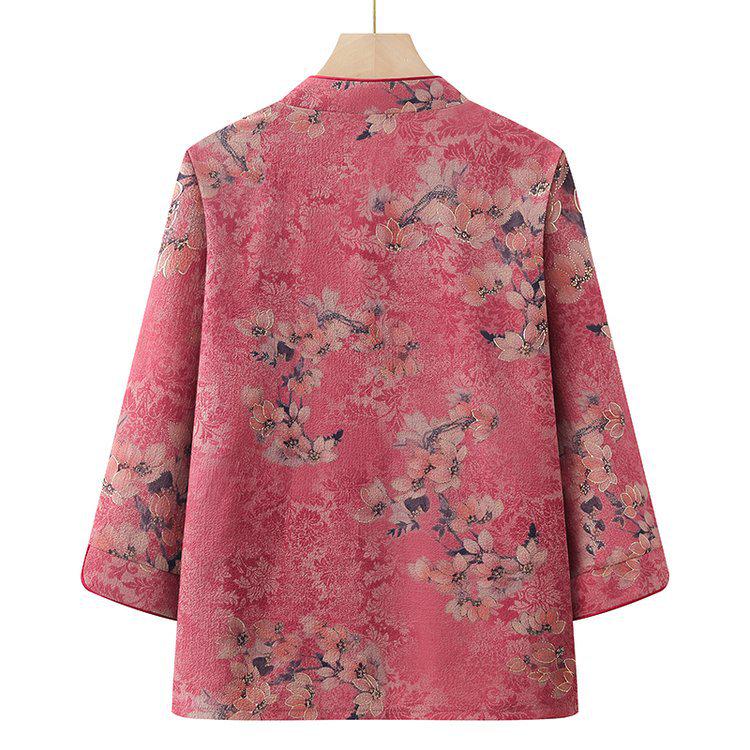 Stylish Casual Women's Chinese-Style Embroidered Floral Long Sleeve Shirt Jacket - Spring/Autumn Thin, Large Size, Stand Collar.