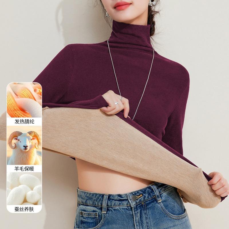 

Шерстяной шелковый водолазка базовая рубашка женская осенняя одежда теплая одежда с подогревом теплый бархат внутренний с длинным рукавом топ зимний XXXL темно-фиолетового