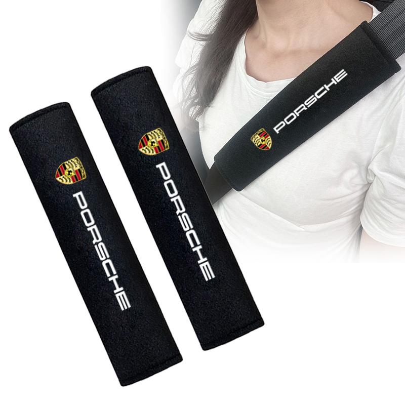 2PC Car Seat Belt Pad Safety Strap Shoulder Cover Mat For Porsche 911 718 Cayenne Cayman Panamera Macan Taycan Boxster Accessory