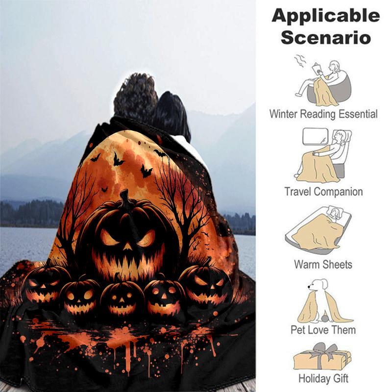 1pc Scary Pumpkin Blanket  Soft Throw for Home Decor, Gift Idea, Suitable for All Seasons, Living Room, Travel, Camping, Car Blankets