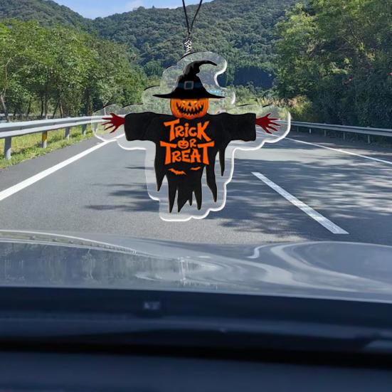 Halloween Pumpkin Ghost Ornaments for Cars 2D Acrylic Rearview Mirror Holiday-themed Decorative Pendants Pendant Keychain