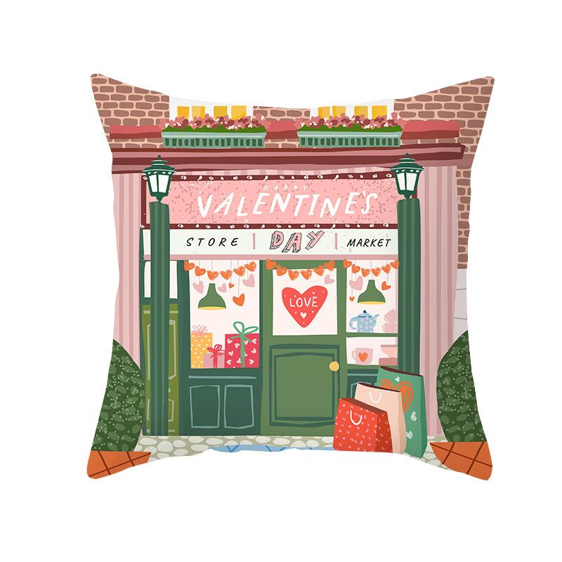 Shopee Valentine's Day Pillow Cover Home Sofa Cushion Cover Peach Skin Printed Living Room Bedroom Cushion Cover