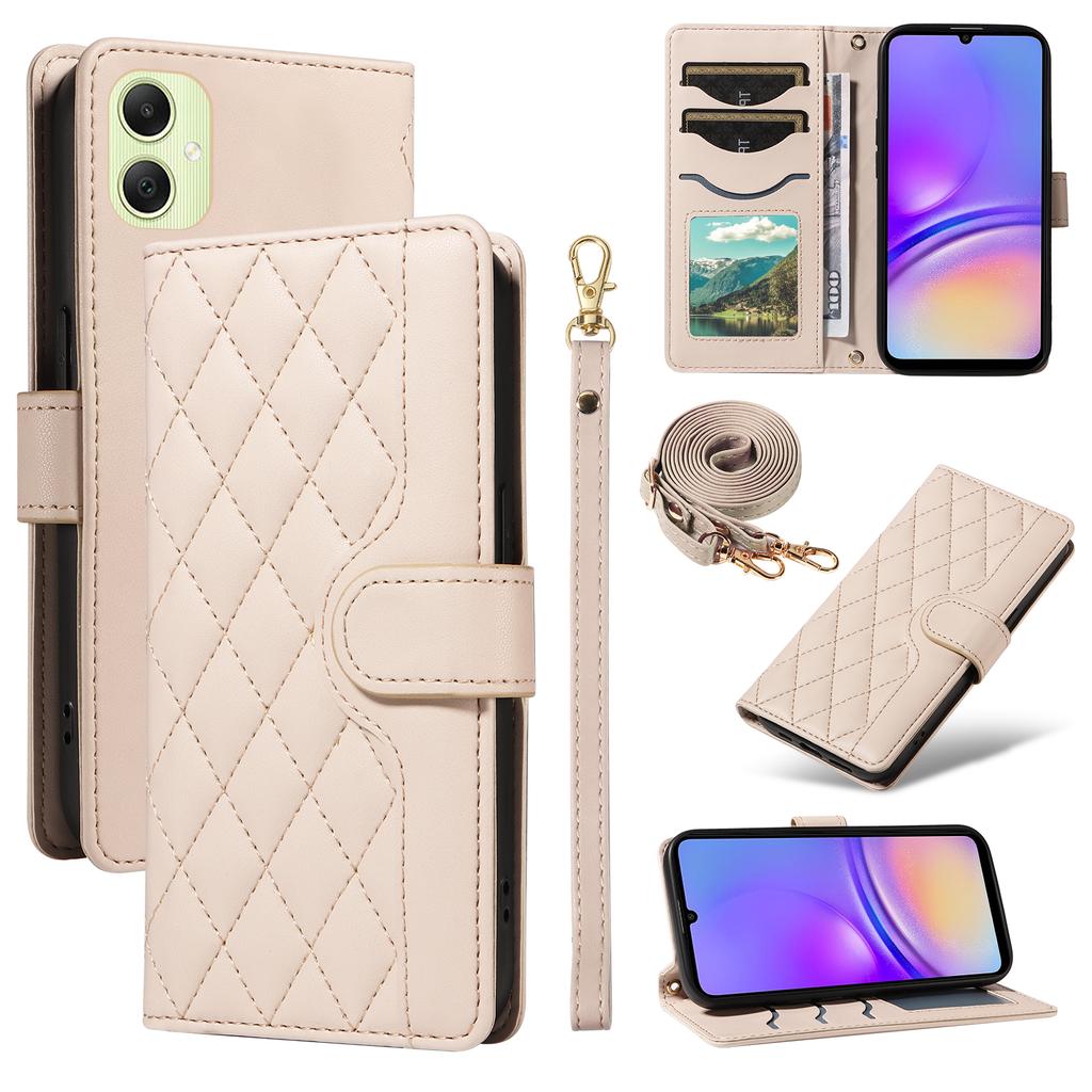 For Samsung Galaxy A05 4G Case Wallet Rhombus Leather Phone Cover with Shoulder Strap,Wrist Strap