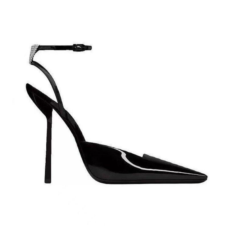 Sexy High Heels Women's Elegant Patent Leather Pointed Toe Stiletto Sandals 2025 Summer New Comfortable Banquet Stiletto Sandals