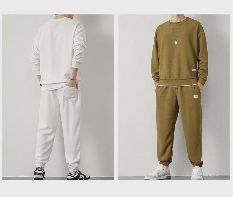 Men's Two-Piece Waffle Sweatshirt and Sweatpants Set - Available In Various Colors