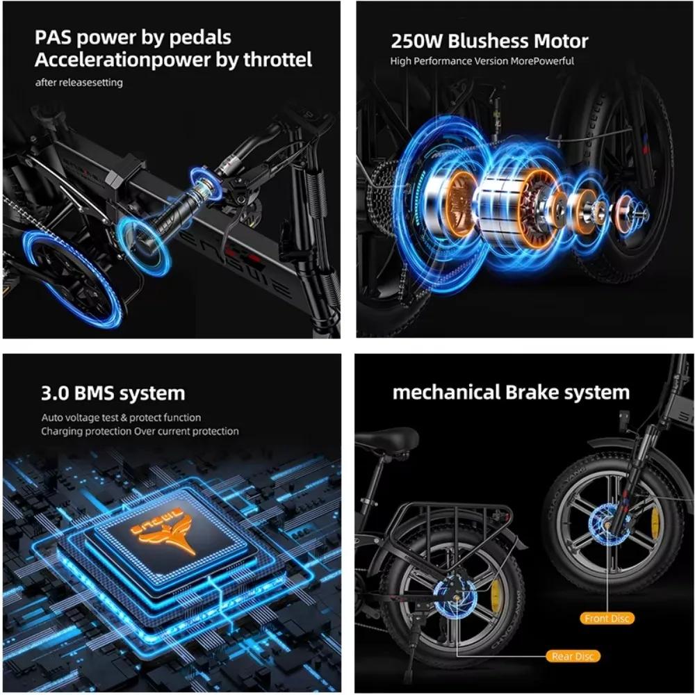 ENGINE X E-Bike 250W Motor 48V13Ah Lithium Battery Foldable Electric Bicycle 20''Fat Tires Super High Battery Life Electric Bike
