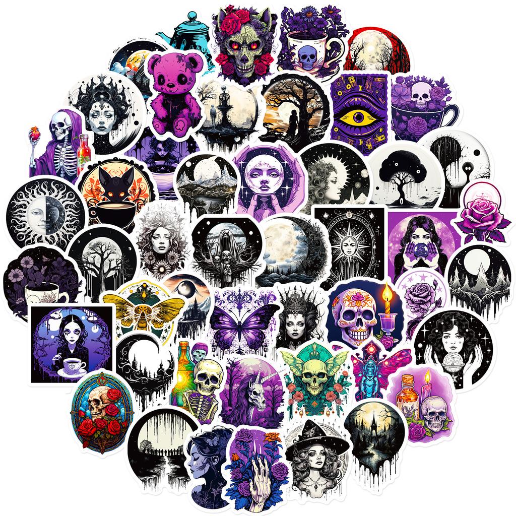 50 Cartoon Gothic Graffiti Luggage Stickers Dark Purple Cool Skull Gothic