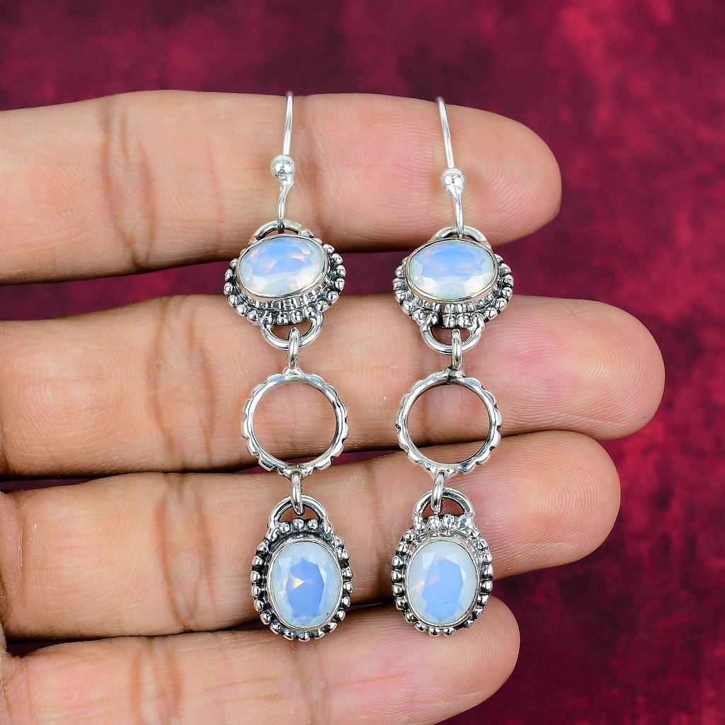 Mléčný opál 925 Ryzí stříbro Náušnice, Ručně vyráběné šperky s drahokamy, Dárky pro manželku Zbrusu nové náušnice