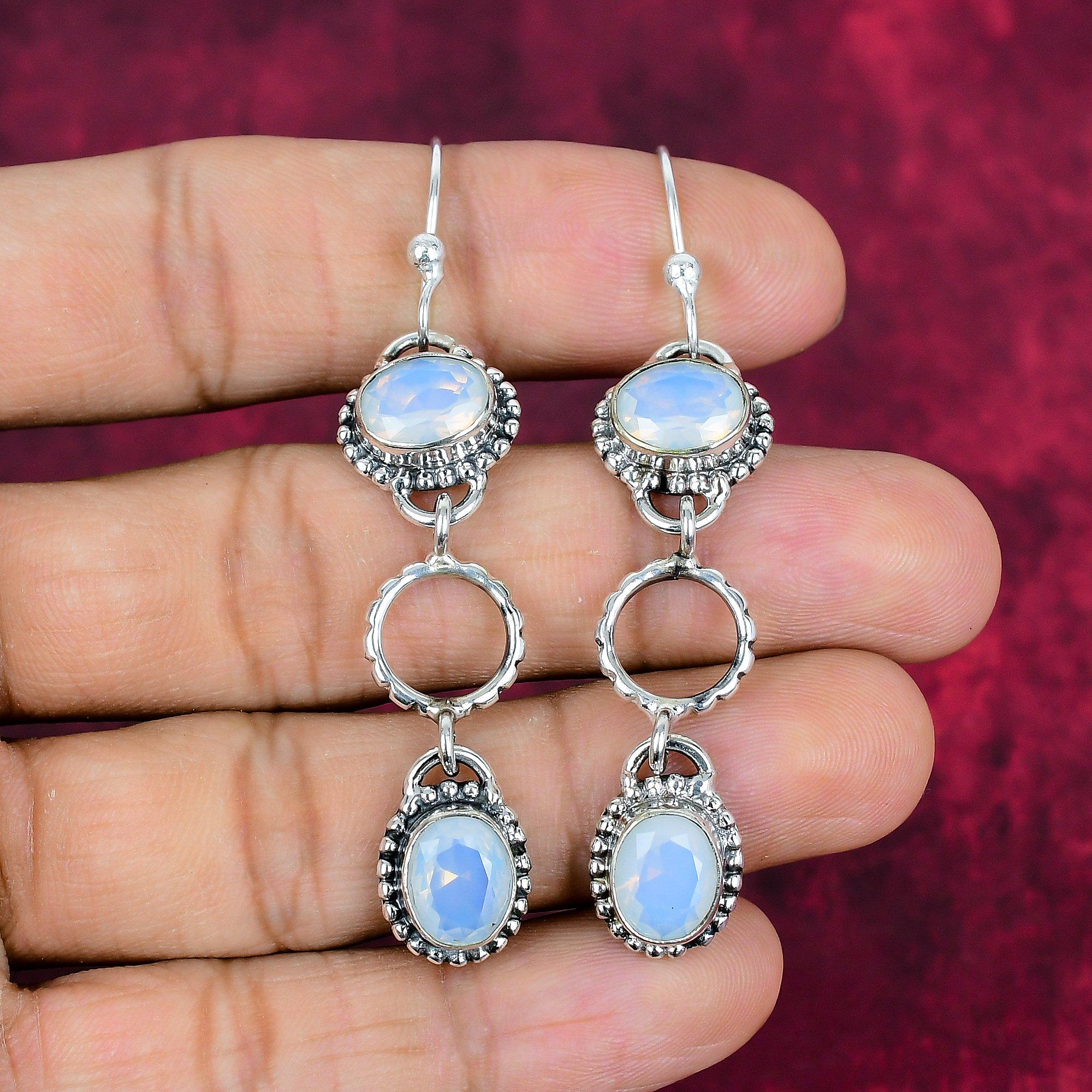 

Серьги из цельного серебра 925 пробы с молочным опалом, серьги с драгоценными камнями ручной работы, подарки жене, абсолютно новые серьги 2.76 Inches белый