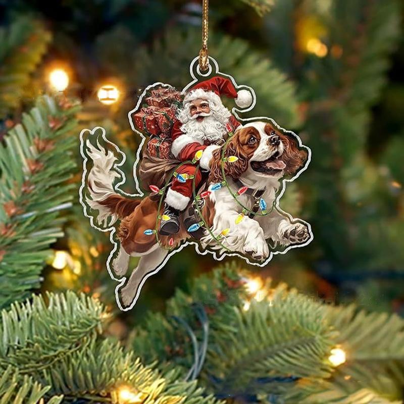 2026 Santa Claus And His Funny Dog Ornament 2D Flat Acrylic Pendant Christmas Decoration For Home Xmas Tree  Year Kerst