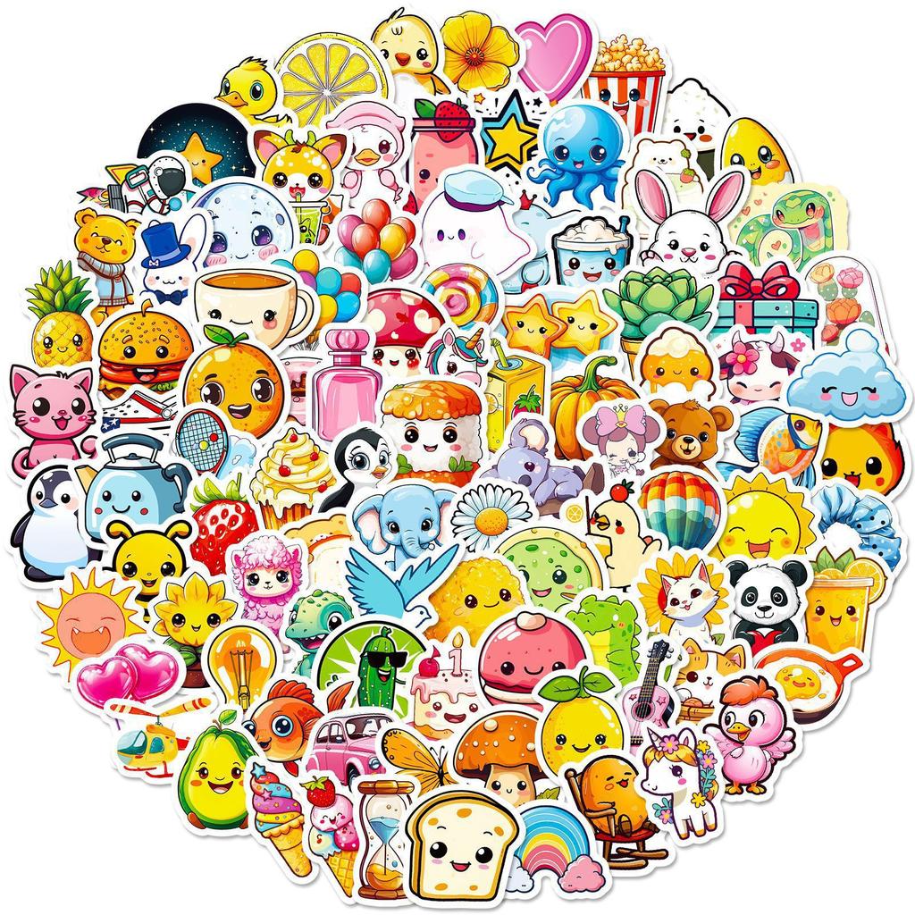 100 Small Size Cartoon Animal Food Stickers Ins Wind Hand Account Stickers Suitcase Decoration Stickers