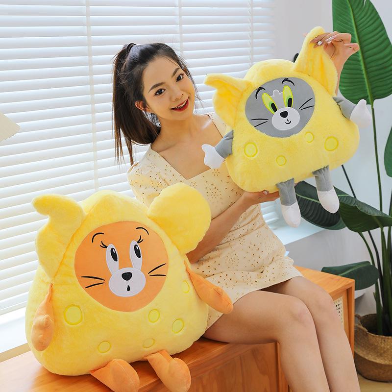 Cheese Cat and Mouse Plush Pillow: Adorable Cartoon Doll Gift for Kids' Birthdays