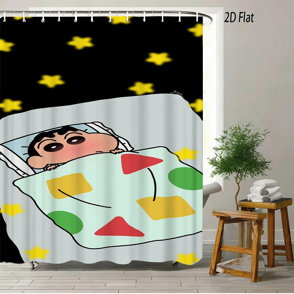 

Crayon Shin-Chan All Characters Big Group Photo Scene 2D Print Waterproof Shower Curtain, Vibrant Blue Sky With Full Cast Bathro W60H190(CM)-1 Pcs