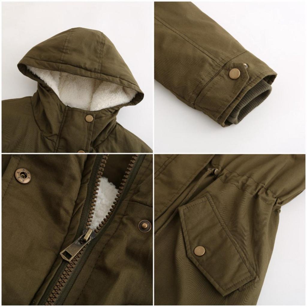 Manteau Parker à Col Capuche Coton Manteau Zippé Mi-Long Saison Hiver Manteau Chaud et Moelleux avec Veste en Coton
