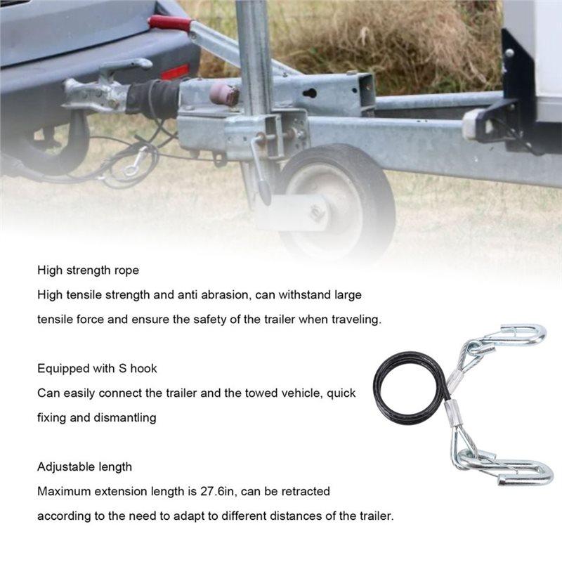 For RV Trailer Safety Cable 3500Lbs Load Capacity With 2 Hooks Galvanized Iron High Strength