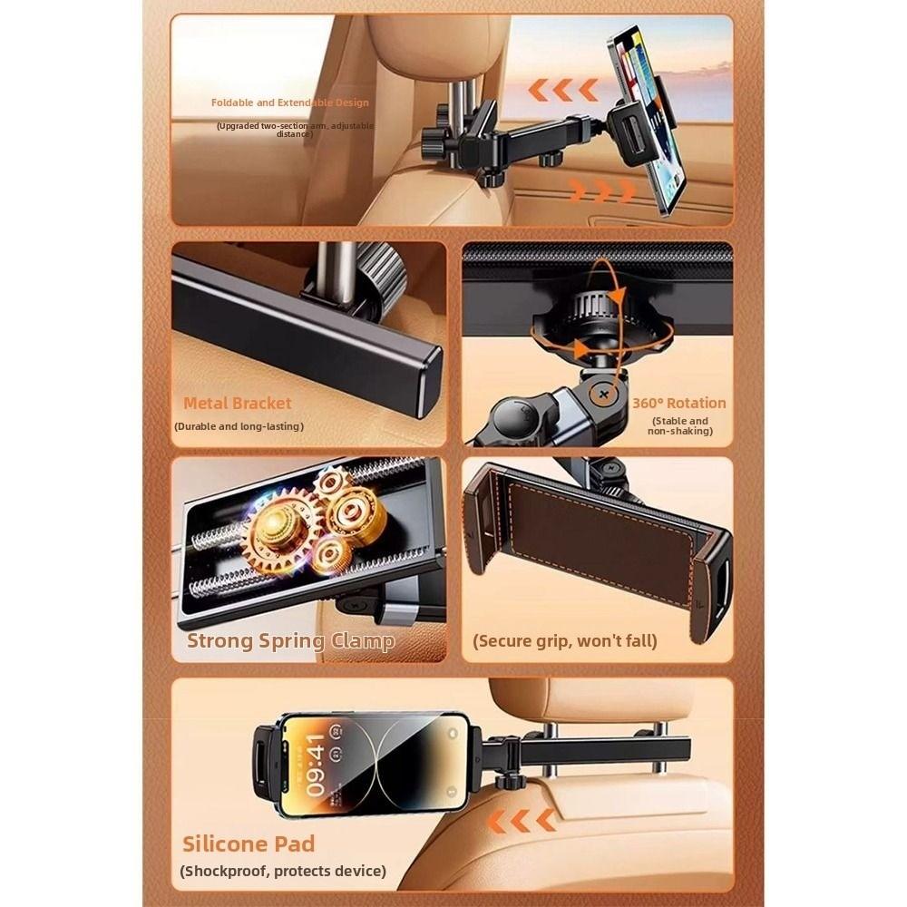 Adjustable Backseat Phone Stand Extension Arm Telescopic Tablet Bracket  Travel Accessories